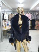 CHAQUETA DE PIEL GENUINA DE ZORRO EN NEGRO