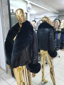 CHAQUETA DE PIEL GENUINA DE ZORRO EN NEGRO