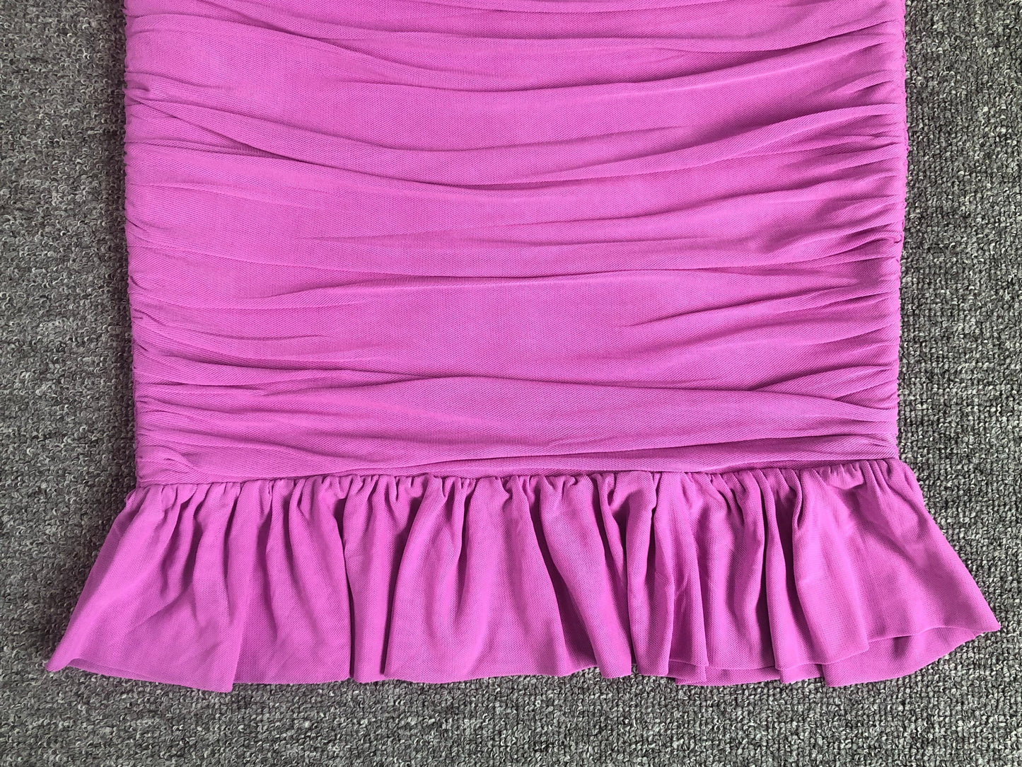 Strapless Ruched Cutout Bandage Midi Dress with Ruffle Hem