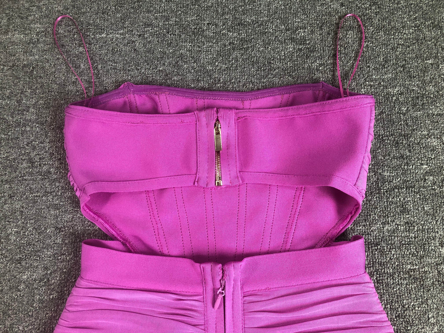 Strapless Ruched Cutout Bandage Midi Dress with Ruffle Hem