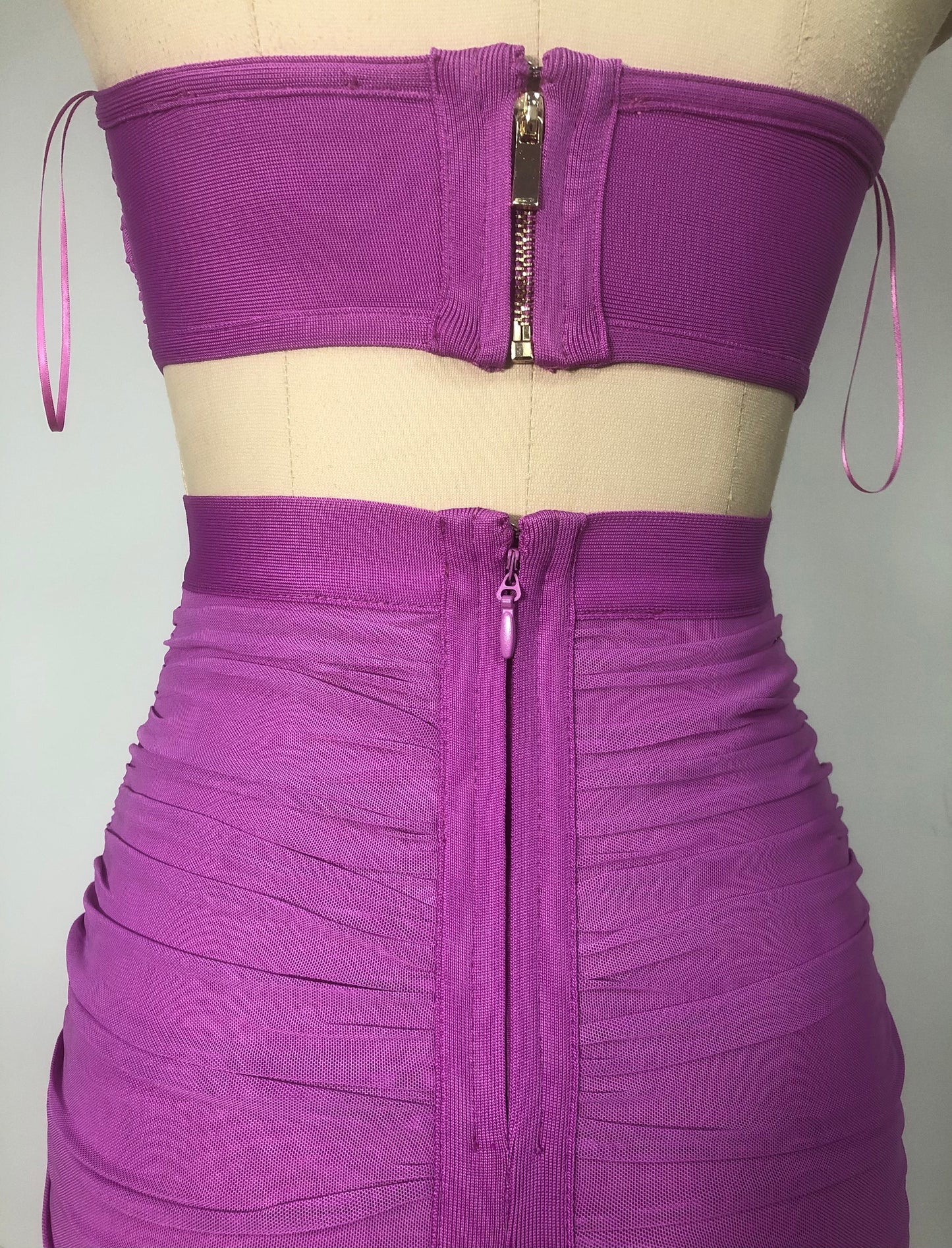 Strapless Ruched Cutout Bandage Midi Dress with Ruffle Hem