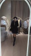 CÁRDIGAN CORTO DE PUNTO Y CASHMERE DE PIEL DE ZORRO EN NEGRO