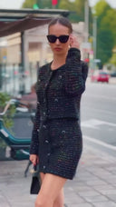 Conjunto de falda de dos piezas de tweed brillante en negro