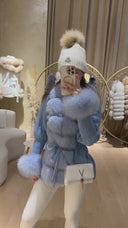 Fox Fur Cashmere/Knit Short Cardigan in sky blue